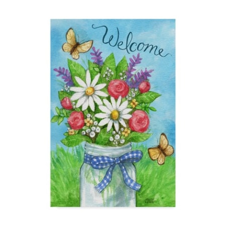 Melinda Hipsher 'Spring Mason Jar Flowers Welcome' Canvas Art,22x32